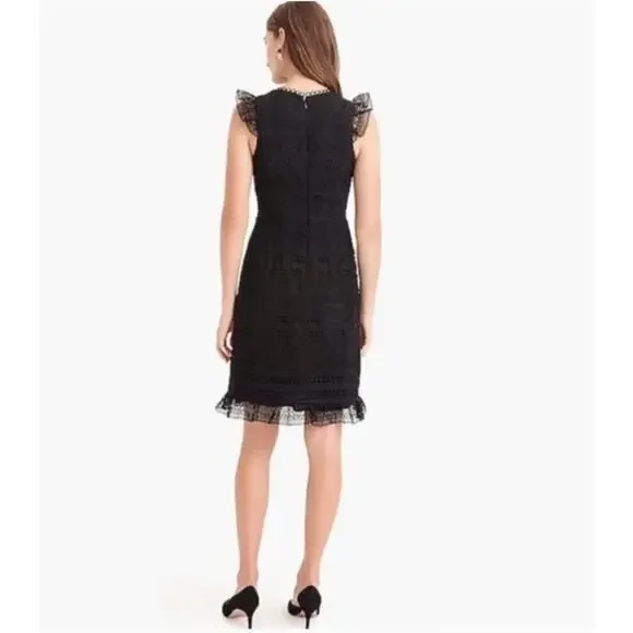 J. Crew Cap Sleeve Ruffle Dress in Mixed Lace Black Size 2 - Picture 3 of 16